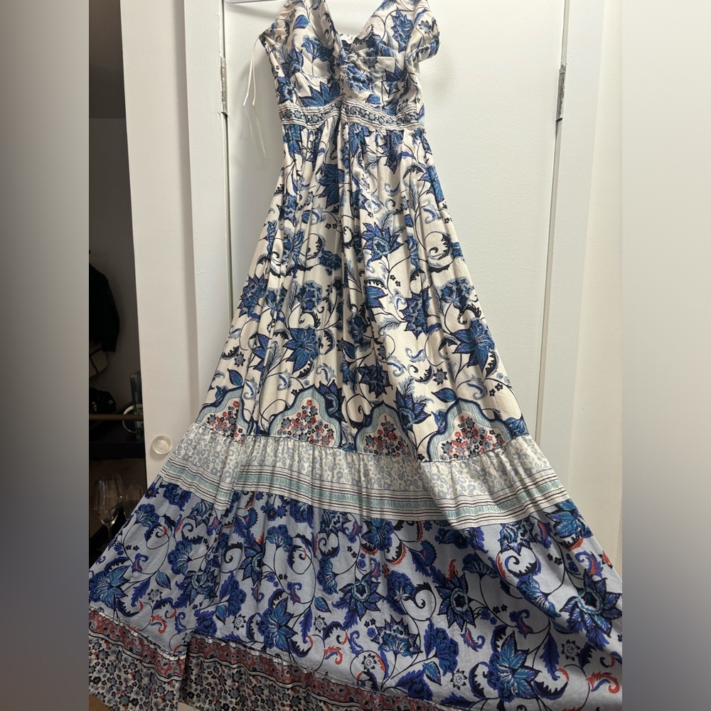 White and blue patterned maxi dress